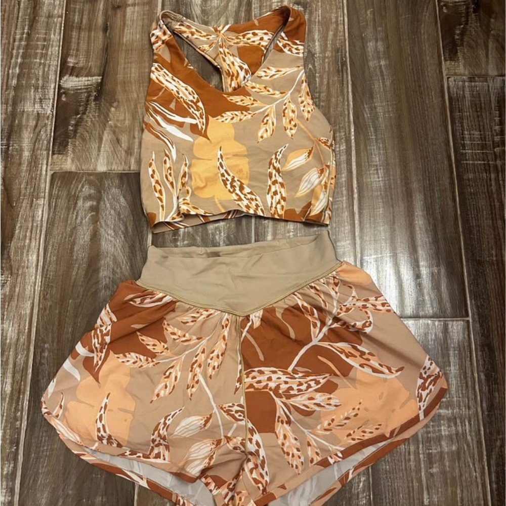 Leaf Print Crop Top and Shorts Set